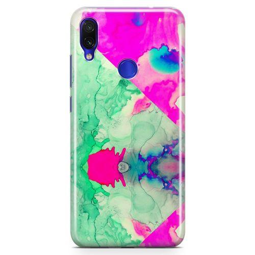Xiaomi Redmi Note 7 Kılıf Yeşil Pembe Mermer Arka Kapak Koruma Desenli Full Koruyucu