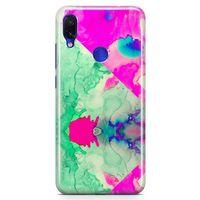 Xiaomi Redmi Note 7 Kılıf Yeşil Pembe Mermer Arka Kapak Koruma Desenli Full Koruyucu