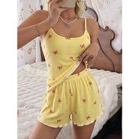 Kadın Sarı İnce Askılı Şortlu Pijama Takımı 5270