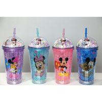 Sevimli Mickey Mouse Işıklı Pipetli Boncuklu Suluk & Bardak 400 Ml Alk3147