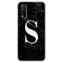 Vivo Y11s Kılıf HD Desen Baskılı Arka Kapak + Temperli Cam - Siyah Mermer Desenli S Harfi