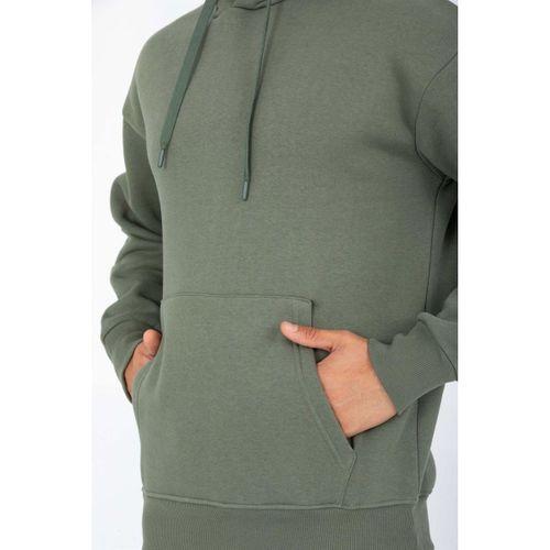 Şardonlu Kanguru Cepli Sweatshirt - 3 İplik Şardonlu Lastik Paça Erkek Eşofman Altı- Eşofman Takımı - Avcı Yeşili