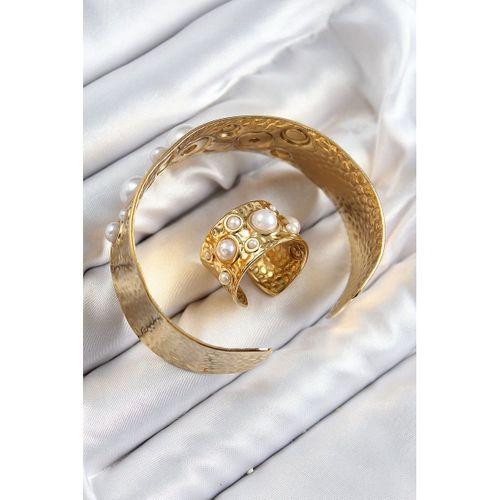 Pirinç İncili Model Gold Renk Bileklik Yüzük Set
