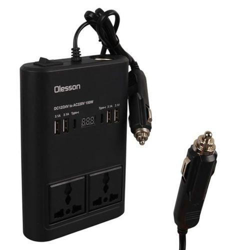 Olesson 1662 DC 12-24V 150W Oto Araç Power İnverter Ek Çakmak Girişi - 2x TYPE-C - 4x USB - 2x 220V Üniversal Priz