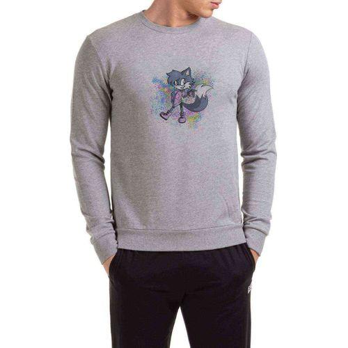 Cat Illustration Computer Lovely Prawn Baskılı Gri Erkek Sweatshirt
