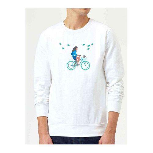 Addict Bisikletli Kız Sulu Boya Çalışması Baskılı Beyaz Erkek Sweatshirt