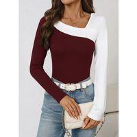 Kadın Uzun Kollu Geometrik Yaka Detaylı çift Renkli Viskon Bluz