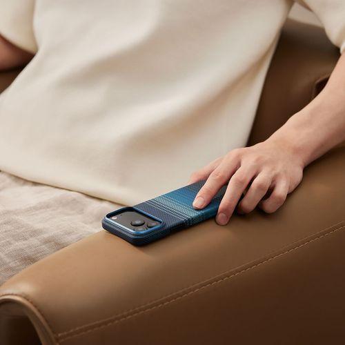 Apple iPhone 17 Pro Kılıf M-safe Şarj Özellikli Aramid Fiber Pitaka Tactile Woven Sunset-Moonrise Serisi Kapak