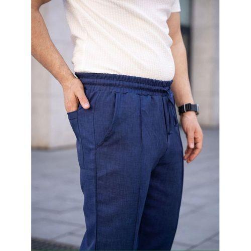 Erkek Keten Cepli Çıma Dikişli Jogger Buggy Pantalon Rahat Kalıp - Lacivert