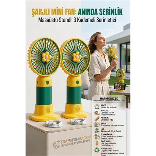 2 ADET Şarjlı Mini El Fanı Taşınabilir Masaüstü Vantilatör max 4 saat 723211