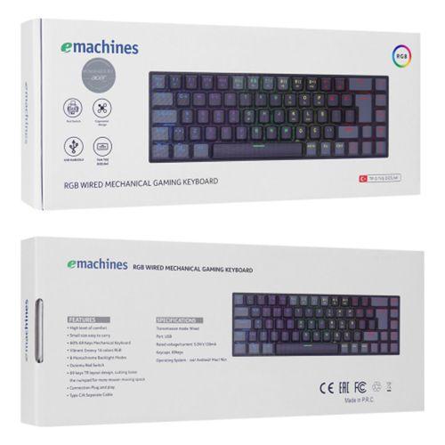ACER eMachines, EAK68, Siyah/Gri, USB Kablolu, RGB Backlight, RED Mekanik Switch, Türkçe Q, 68 Tuşlu, Gaming Klavye