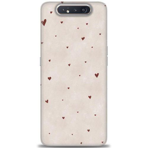 Samsung Galaxy A80 Kılıf HD Baskılı Kılıf - Kahve Kalpler + Tam Ekran Koruyucu