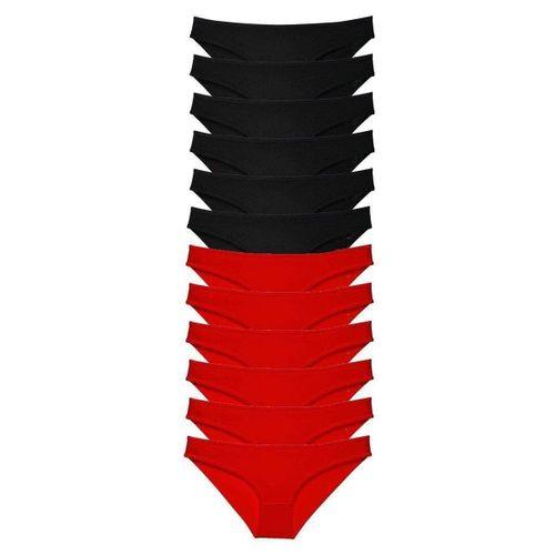 12 Adet Süper Eko Set Likralı Kadın Slip Külot Siyah Kırmızı