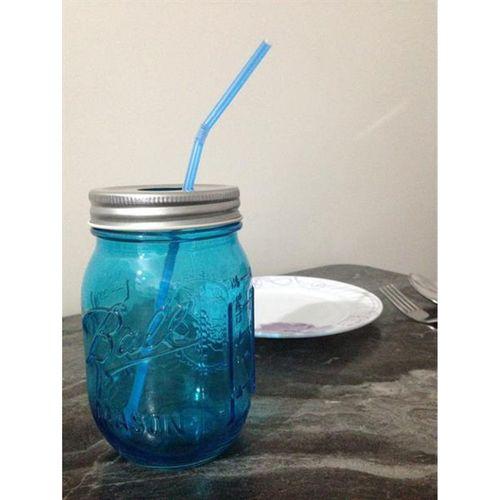 Pipetli Cam Kupa Bardak,Mavi 8X8X10Cm 420Ml