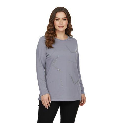 Kadın Gri Sıfır Yaka Taşlı Bluz BGL-ST05151