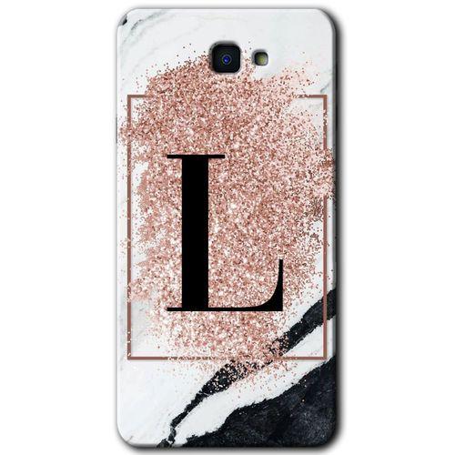 Potkal Hediye Fabrikası Samsung Galaxy J7 Prime HD Baskılı Kılıf + 9D Tam Ekran Koruyucu-Pembe Mermer Desenli L Harfi