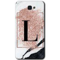 Potkal Hediye Fabrikası Samsung Galaxy J7 Prime HD Baskılı Kılıf + 9D Tam Ekran Koruyucu-Pembe Mermer Desenli L Harfi