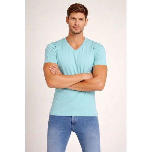 Erkek T-Shirt V Yaka Slim Fit Dar Kesim Likralı Tişört Günlük Basic Body - Turkuvaz