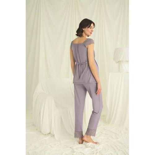 Dantelli Önü Düğmeli Hamile Lohusa 3'lü Pijama Takımı