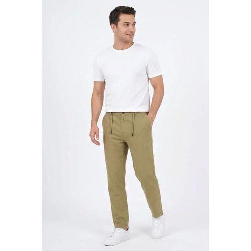 Erkek Keten Cepli Pantolon Lastikli Bel Bağcıklı Önden Fermuarlı - Mint Yeşili