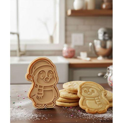 Atkılı Noel Pengueni Kurabiye Kalıbı – Şapkalı Penguen Figürlü, Çift Parça Hamur Kesici, Şeker Hamuru ve Oyun Hamuru İçin