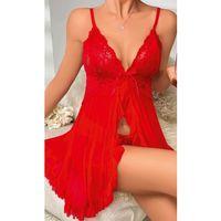 Kadın Transparan Dantel Detaylı Şık Kırmızı Fantezi Gecelik 2099