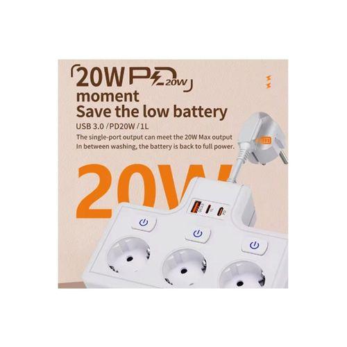 Termal Akım Korumalı 3’lü Duvar Tipi Priz 1x Usb 2x Type-c Çıkışlı Grup Priz Çoğaltıcı (3500w)