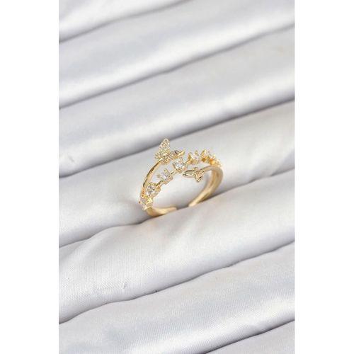 Pirinç Gold Renk Zirkon Taşlı Kelebek Model Kadın Yüzük