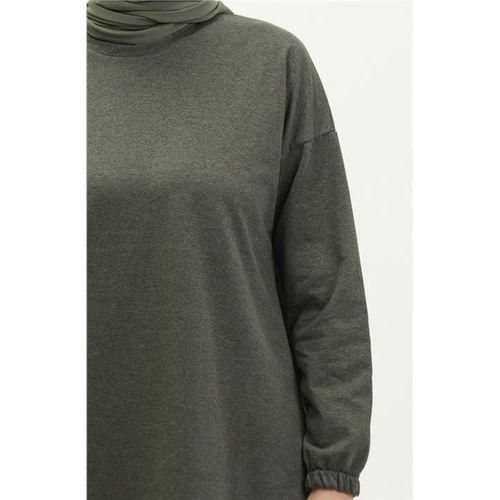 Yırtmaçlı Bisiklet Yaka Sade Basic Eşofman Spor İkili Takım - 03060.005 - Haki