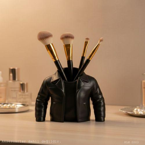 Siyah Ceket Tasarımlı Makyaj Fırçalığı Masaüstü Kozmetik Düzenleyici