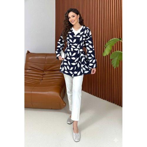 Kadın Uzun Kollu Kadın Uzun Kollu Yaprak Desen Kuşak Dahil Hırka