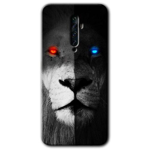 Oppo Reno 2z Kılıf HD Desen Baskılı Arka Kapak + Temperli Cam - Fire and Ice Lion