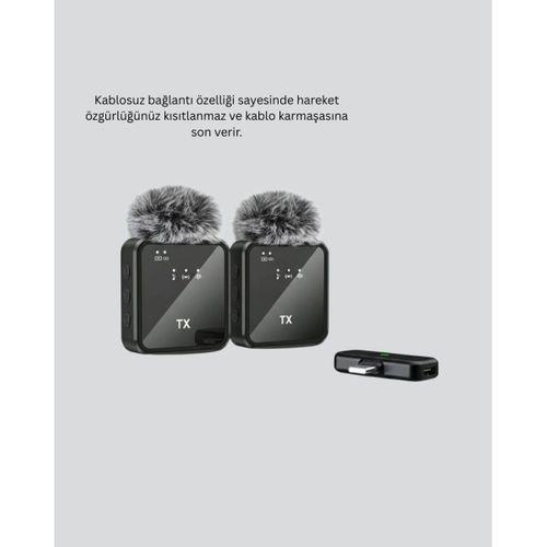 2’li Kablosuz Yaka Mikrofonu Type-c Ve Lightning Uyumlu Profesyonel Set