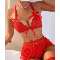 Fantazi Kırmızı Dantelli Fiyonklu Seksi Babydol