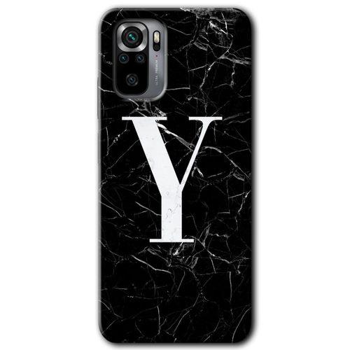 Xiaomi Redmi Note 10s Kılıf Baskılı Arka Kapak - Siyah Mermer Desenli Y Harfi +Tam Ekran Koruyucu