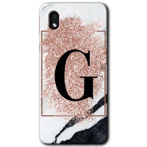 Galaxy A01 Core Kılıf HD Desen Baskılı Arka Kapak - Pembe Mermer Desenli G Harfi