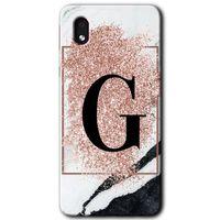 Galaxy A01 Core Kılıf HD Desen Baskılı Arka Kapak - Pembe Mermer Desenli G Harfi