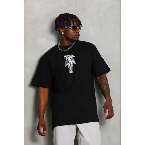 Erkek Baskılı T-Shirt Kısa Kol Bisiklet Yaka Regular Fit Rahat Kalıp Günlük Tişört - Siyah