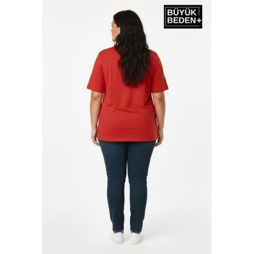 Kadın Büyük Beden El Yazılı Brooklyn Baskılı 3xl-6xl Bisiklet Yaka Tshırt SPR25BTSK510-6