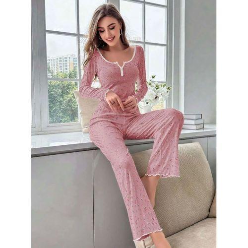 Kadın Çiçek Desenli Uzun Pijama Takımı Yumuşak Pamuklu Rahat Ev Giyimi Özel Tasarım