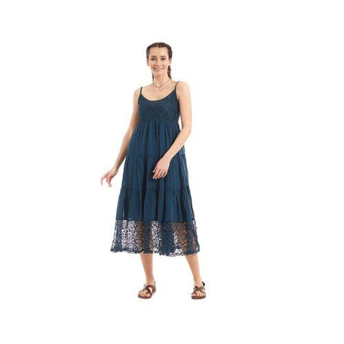 Şile Bezi Petrol Askılı Dantelli Elbise