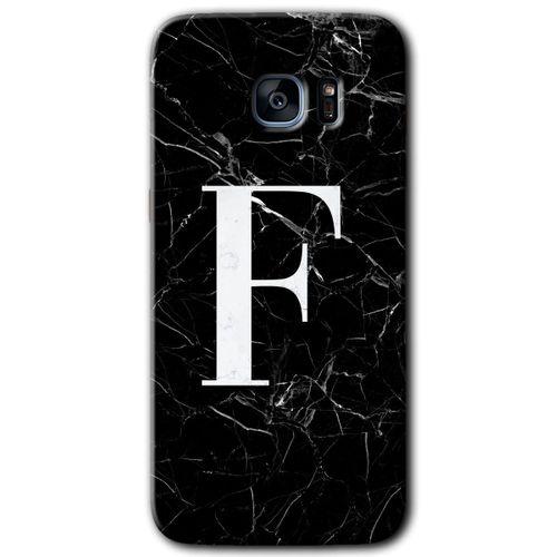 Potkal Hediye Fabrikası Samsung Galaxy S7 Edge Kılıf HD Desen Baskılı Arka Kapak - Siyah Mermer Desenli F Harfi