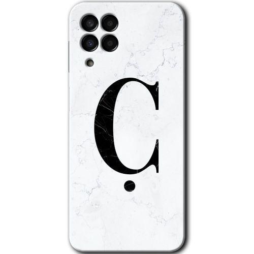 Potkal Hediye Fabrikası Samsung Galaxy M33 Kılıf HD Desen Baskılı Arka Kapak - Beyaz Mermer Desenli Ç Harfi