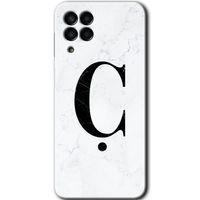 Potkal Hediye Fabrikası Samsung Galaxy M33 Kılıf HD Desen Baskılı Arka Kapak - Beyaz Mermer Desenli Ç Harfi