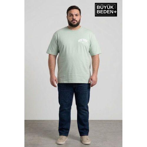 Erkek Büyük Beden New York Baskılı Bisiklet Yaka Tshırt SPR25BTS14