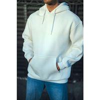 Üç İplik Penye Kapşonlu Basic SweatShirt - Beyaz