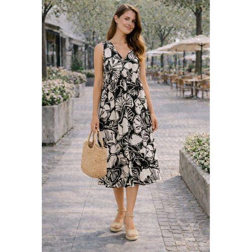 ALEXANDERGARDI V YAKA DESENLI KOLSUZ ELBİSE (B24-00223)