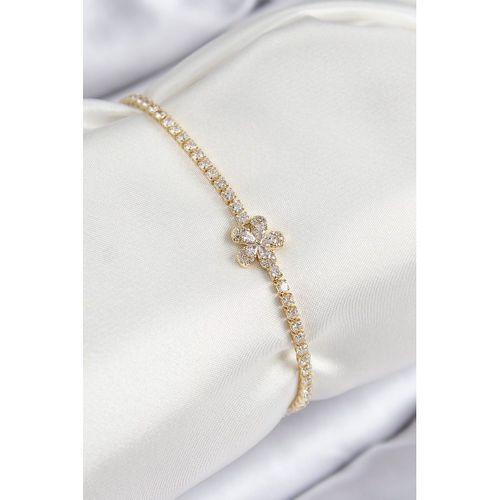 Pirinç Zirkon Taşlı Çiçek Model Gold Renk Kadın Bileklik - TJ-BB7709