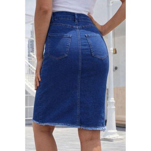 Kadın Yüksek Bel önden Yırtmaçlı Kısa Kot Etek