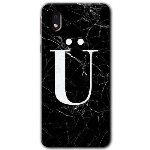 Samsung Galaxy A01 Core Kılıf Baskılı Kapak - Siyah Mermer Desenli Ü Harfi +Tam Ekran Koruyucu